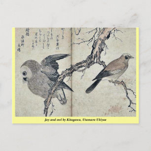 Jay and owl by Kitagawa, Utamaro Ukiyoe Postcard