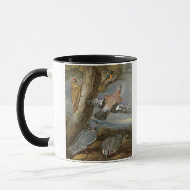 Jay, Green Woodpecker, Pigeons and Redstart, c.165 Mug (Left)