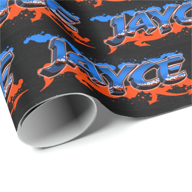 Jayce First Name Graffiti blue orange Wrapping Paper (Roll Corner)