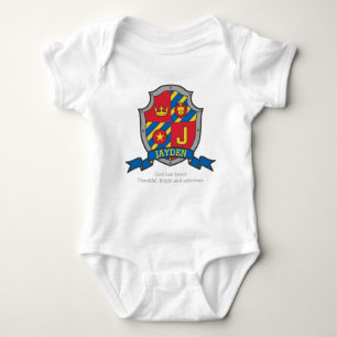Jayden J letter name meaning crest knights shield Baby Bodysuit