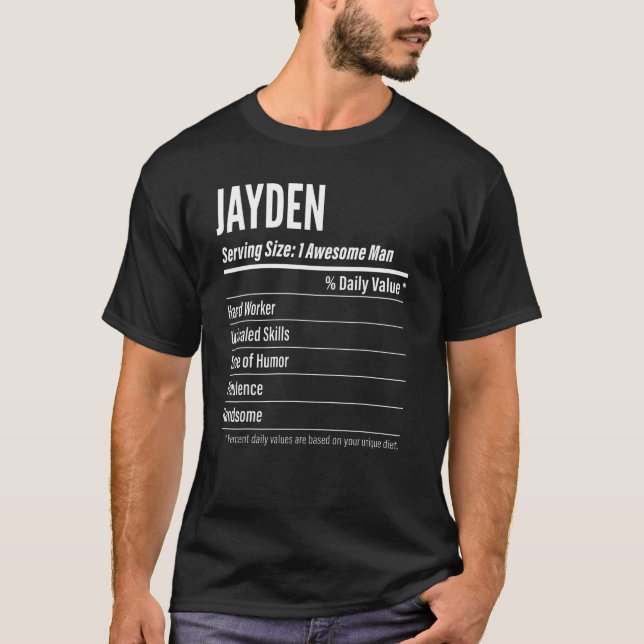Jayden Serving Size Nutrition Label Calories T-Shirt (Front)