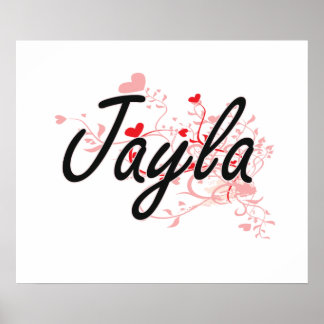 Jayla Artistic Name Design with Hearts Poster