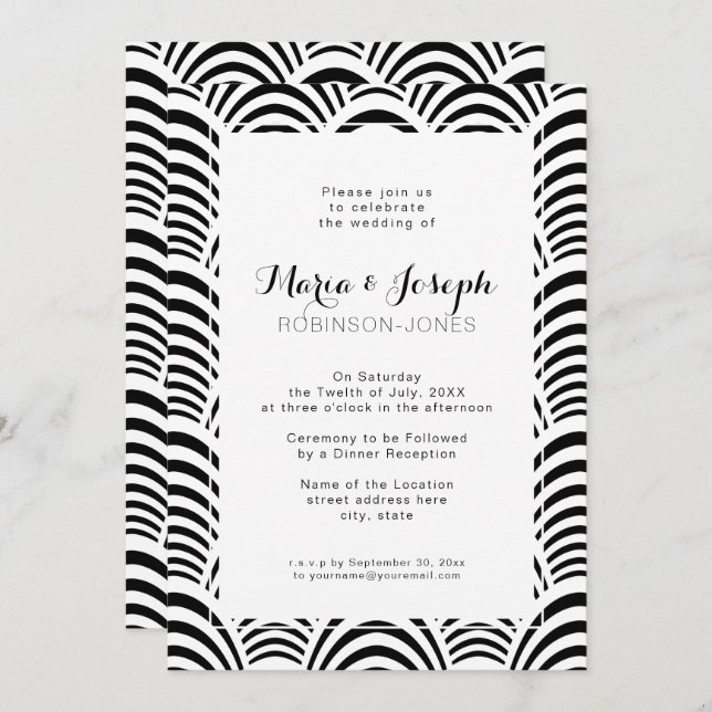 Jazz Age Art Deco Elegance Black and White Invitation (Front/Back)