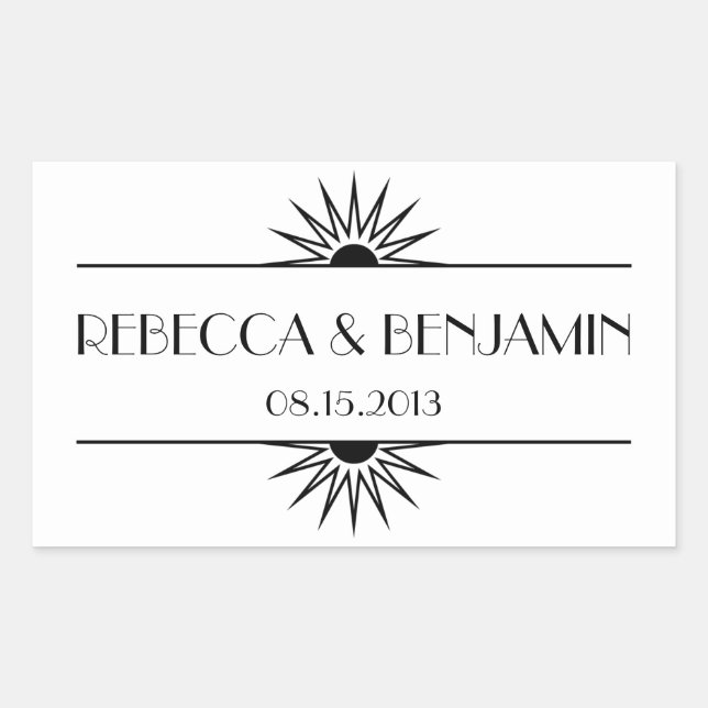 Jazz age black geometric art deco wedding rectangular sticker (Front)