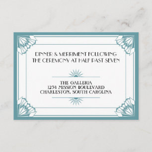 Jazz age blue art deco wedding reception enclosure card