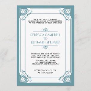 Jazz age blue geometric art deco wedding invitation