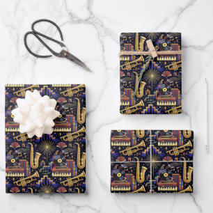 Jazz Age Celebration Pattern Wrapping Paper Sheet