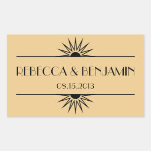 Jazz age dull gold geometric art deco wedding rectangular sticker