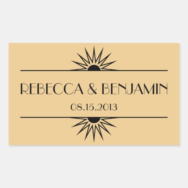 Jazz age dull gold geometric art deco wedding rectangular sticker (Front)