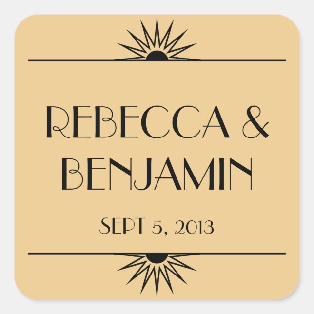 Jazz age dull gold geometric art deco wedding square sticker (Front)