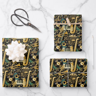 Jazz Age Music Pattern Wrapping Paper Sheet