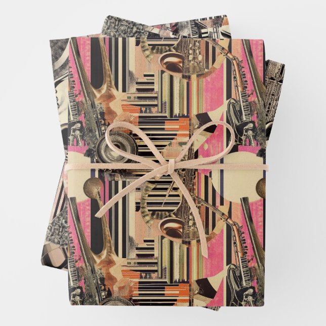 Jazz Age Musician 1920s Dadaist Style Wrapping Paper Sheet (In situ)