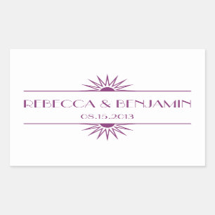 Jazz age purple geometric art deco wedding rectangular sticker
