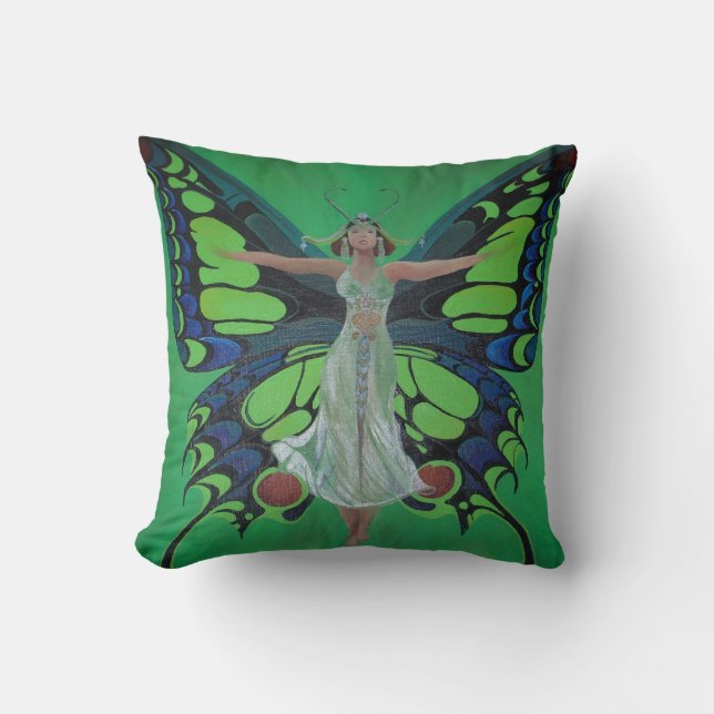 Jazz Age Showgirl Flapper Wearing Butterfly Wings  Cushion (Front)