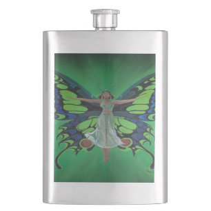 Jazz Age Showgirl Flapper Wearing Butterfly Wings  Hip Flask