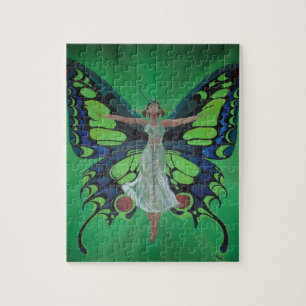 Jazz Age Showgirl Flapper Wearing Butterfly Wings Jigsaw Puzzle