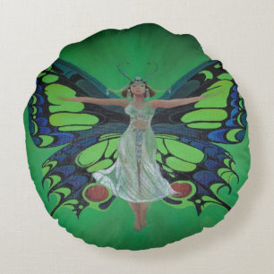 Jazz Age Showgirl Flapper Wearing Butterfly Wings  Round Cushion