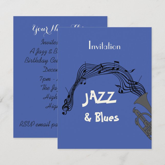 Jazz And Blues Themed Party Invitation (Front/Back)