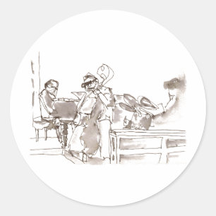 jazz band art classic round sticker