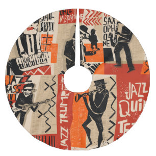 Jazz Band Cool Vintage Poster Brushed Polyester Tree Skirt