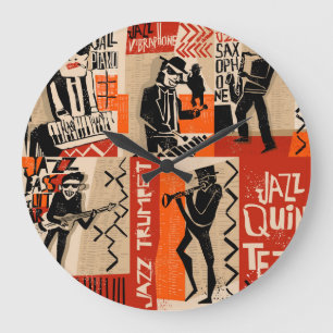 Jazz Band Cool Vintage Poster Large Clock