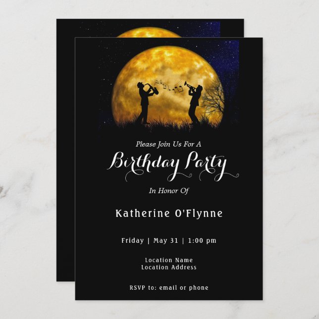 Jazz Band Moon Birthday Invitation (Front/Back)