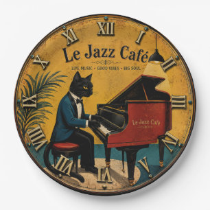 Jazz Cat Funny Piano Vintage Café Music Lover Gift Paper Plate