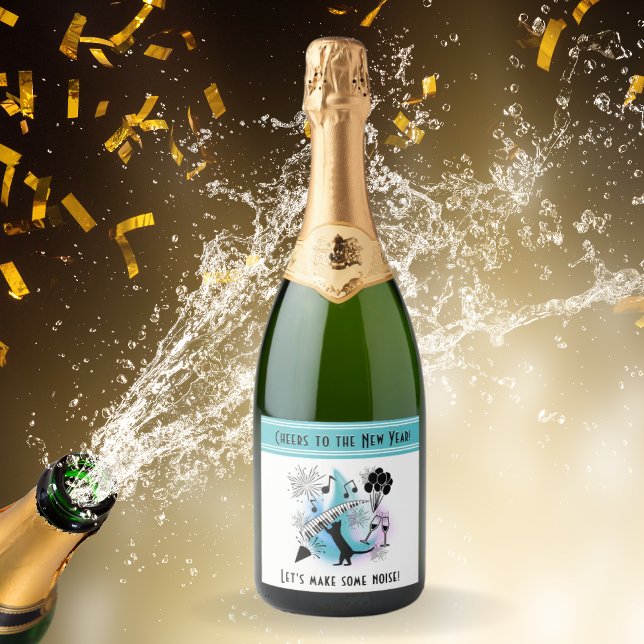 Jazz Cat | Piano | Cheers to the New Year Sparkling Wine Label (Creator Uploaded)
