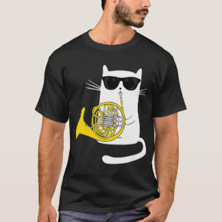 Jazz Cat Playing French Horn Cool Smooth T-Shirt