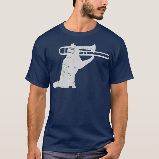 Jazz Cat Playing Trombone For Brass Players T-Shirt (Front)