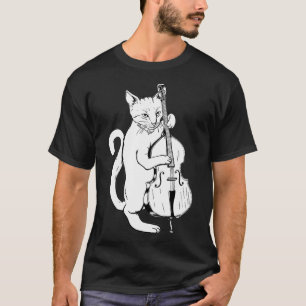 Jazz Cat Playing Upright Bass  Cool Musician T-Shirt