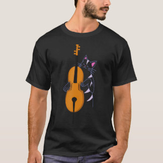 Jazz Cat Playing Upright Bass Cool T-Shirt