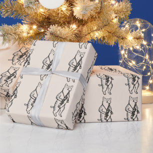 JAZZ CAT SAXOPHONE CHRISTMAS WRAPPING PAPER