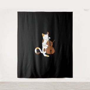 Jazz Cat Shirt Playing Bass Instrument for Kitten Tapestry