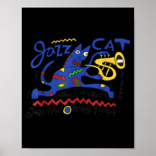 Jazz Cat Trumpet New Orleans Illustration Poster