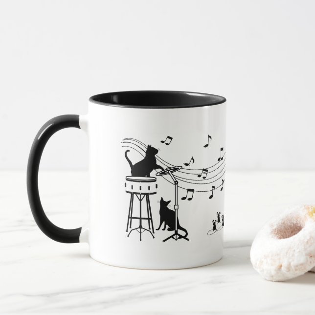 Jazz Cats | Drum | Coffee Mug (With Donut)