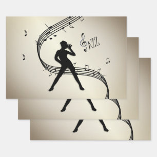 Jazz Dance Golden Music Wrapping Paper Sheets