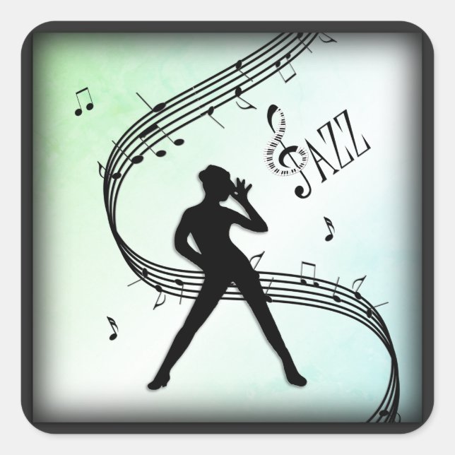 Jazz Dance Green Music Square Sticker (Front)