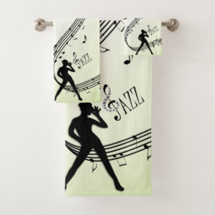 Jazz Dance Light Olive Music Bath Towel Set