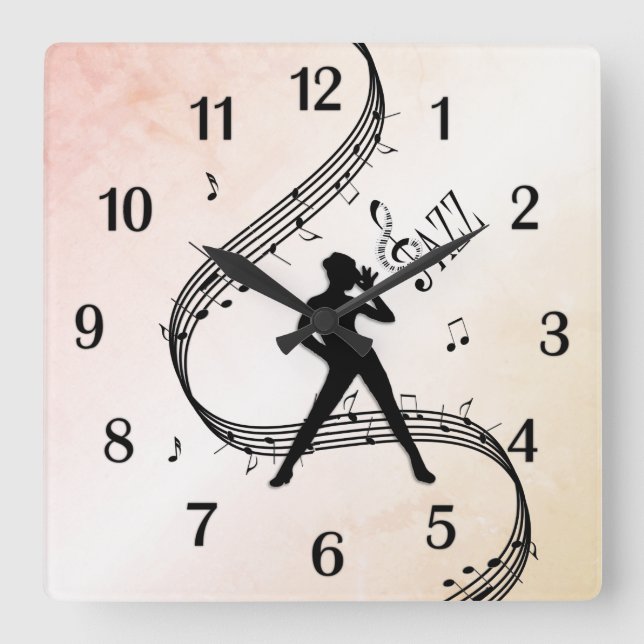 Jazz Dance Peach Black Numbers Square Wall Clock (Front)
