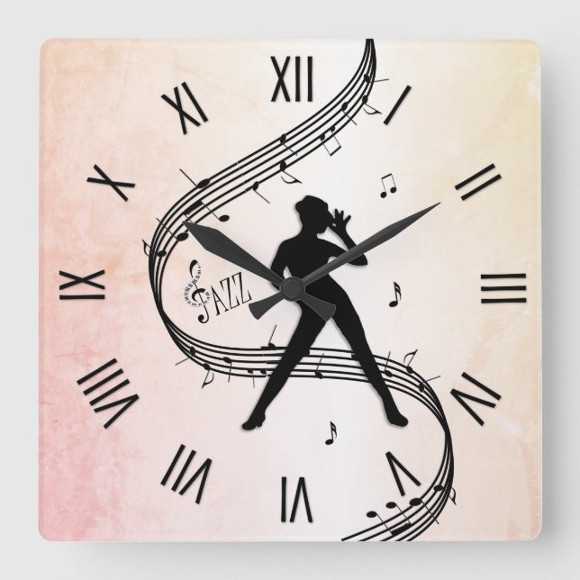 Jazz Dance Roman Numerals Square Wall Clock (Front)