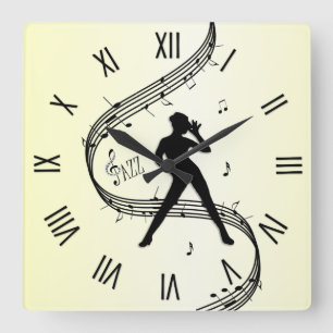 Jazz Dance Roman Numerals Yellow Square Wall Clock