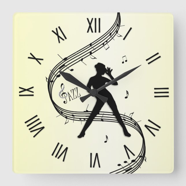 Jazz Dance Roman Numerals Yellow Square Wall Clock (Front)