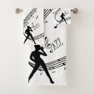 Jazz Dance White Music Bath Towel Set