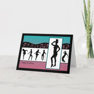 Jazz Dancers with Music Notes Birthday Card