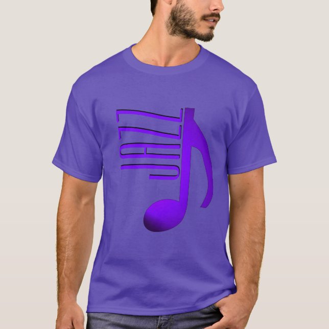 Jazz Elegant Purple Blue Music Note Skinny Font T-Shirt (Front)