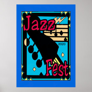 Jazz Fest Guitar in Blue 2020 Poster
