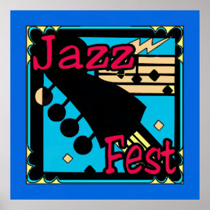 Jazz Fest Guitar in Blue Poster
