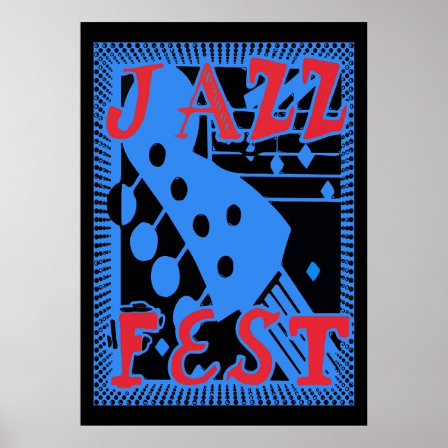 Jazz Fest Guitar in Blue Too Poster (Front)