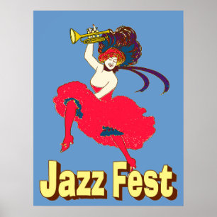 Jazz Fest Lady With Horn Poster